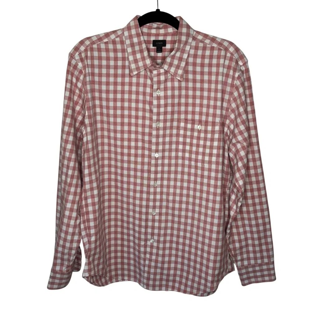 J. Crew Red & White Gingham Check Button Down Shirt Men’s L Long Sleeve Cotton